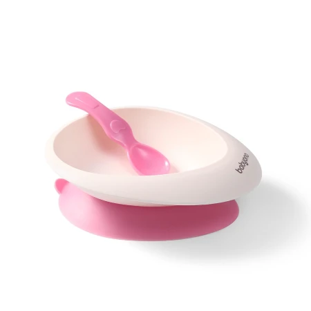 Ciotola con ventosa e cucchiaio rosa- Babyono